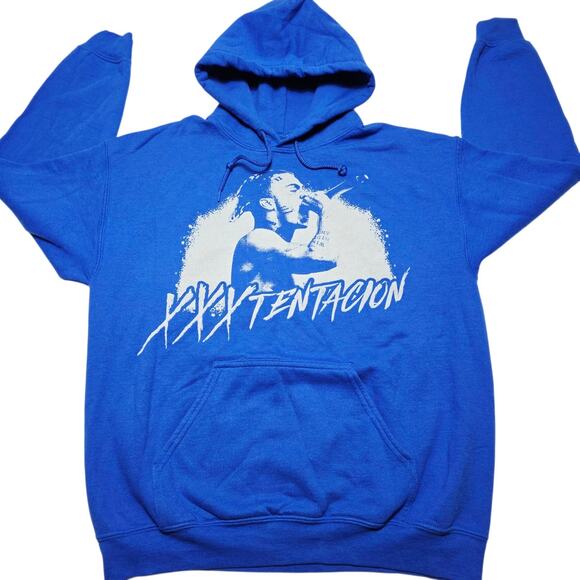XXXTentacion Hoodie Mens Medium Blue Graphic Pullover Rap Hip Hop Sweatshirt - Picture 1 of 5